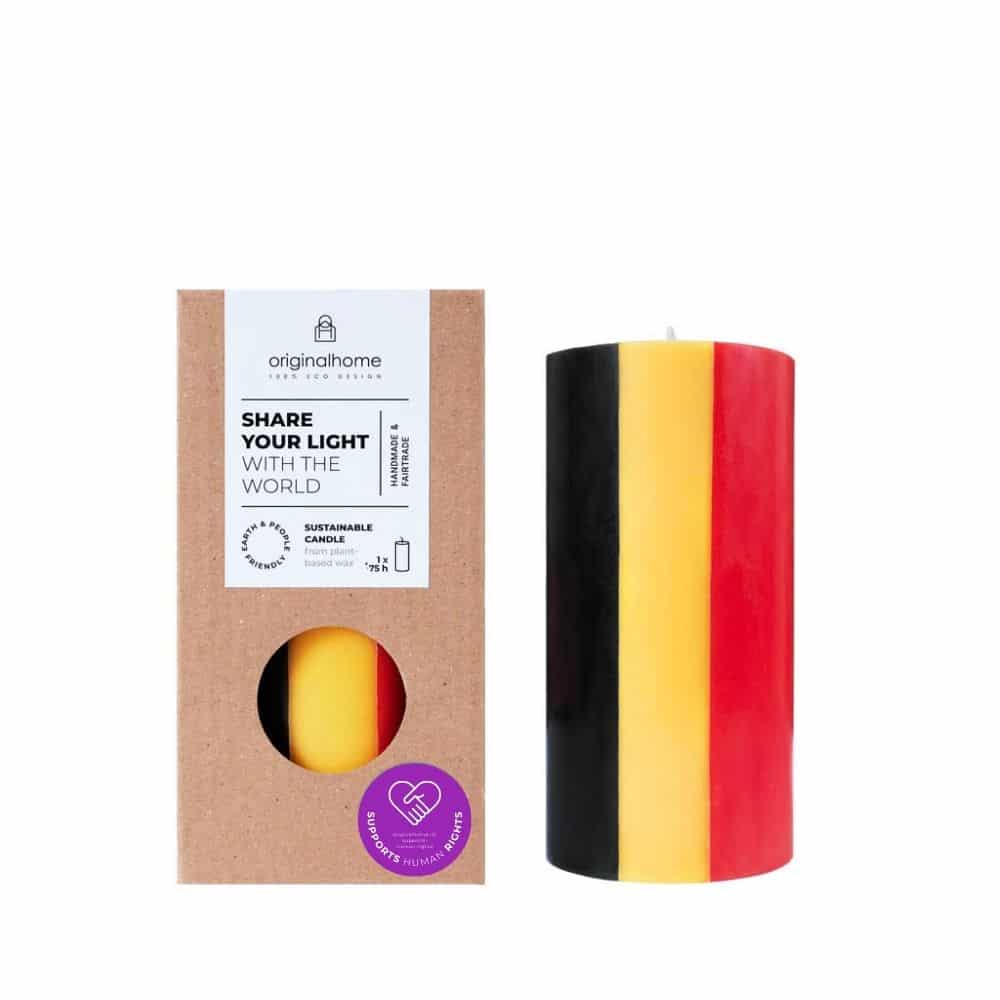 Belgium Flag Pillar Candle Supports Human Rights 7.5 x 15 cm