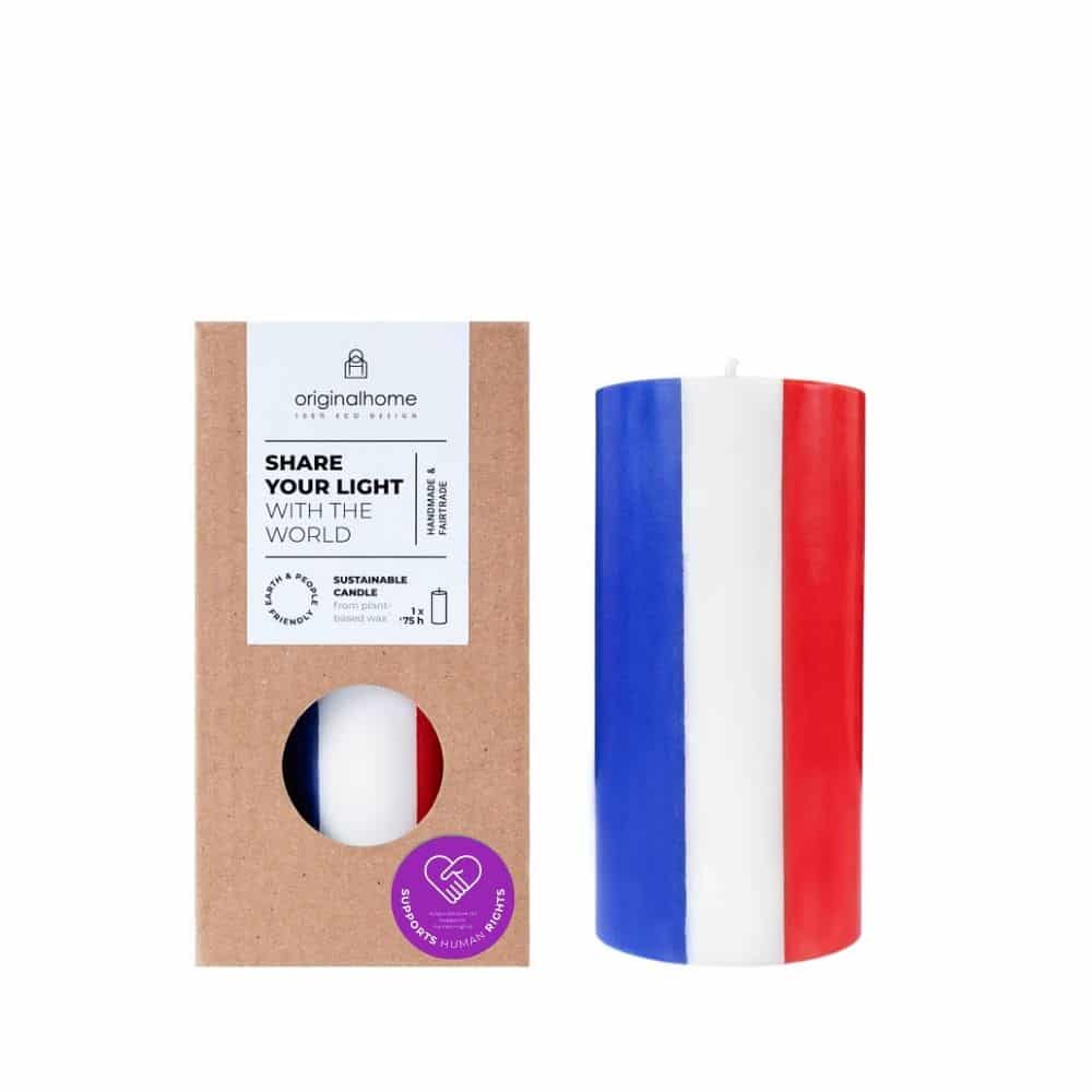 France Flag Pillar Candle Supports Human Rights 7.5 x 15 cm
