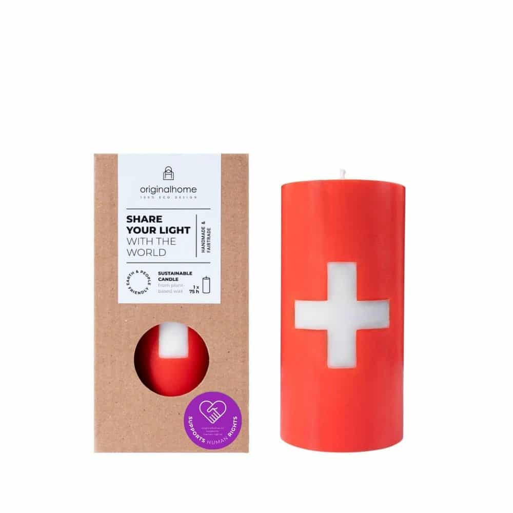 Denmark Flag Pillar Candle Supports Human Rights 7.5 x 15 cm