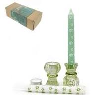 Cadeauset met Twee Groene Glazen Kaarsenhouders