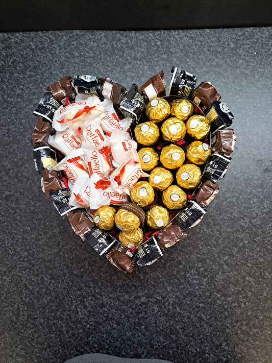 chocolade hart gevuld met Ferrero Rocher & Raffaello