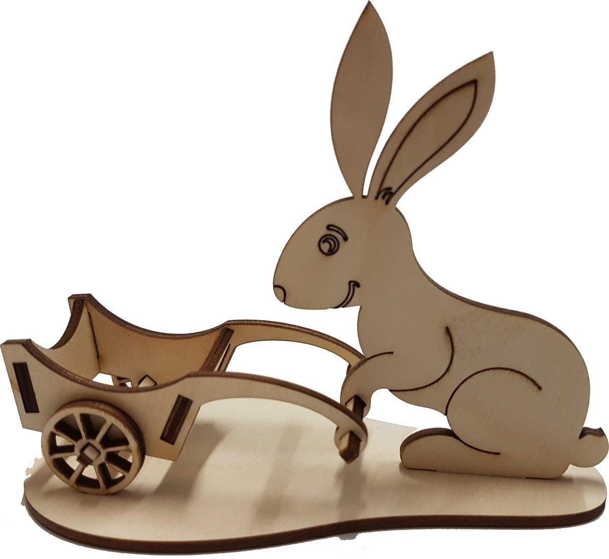 Set van 4 houten eierdopjes, haasje met kruiwagen, Pasen