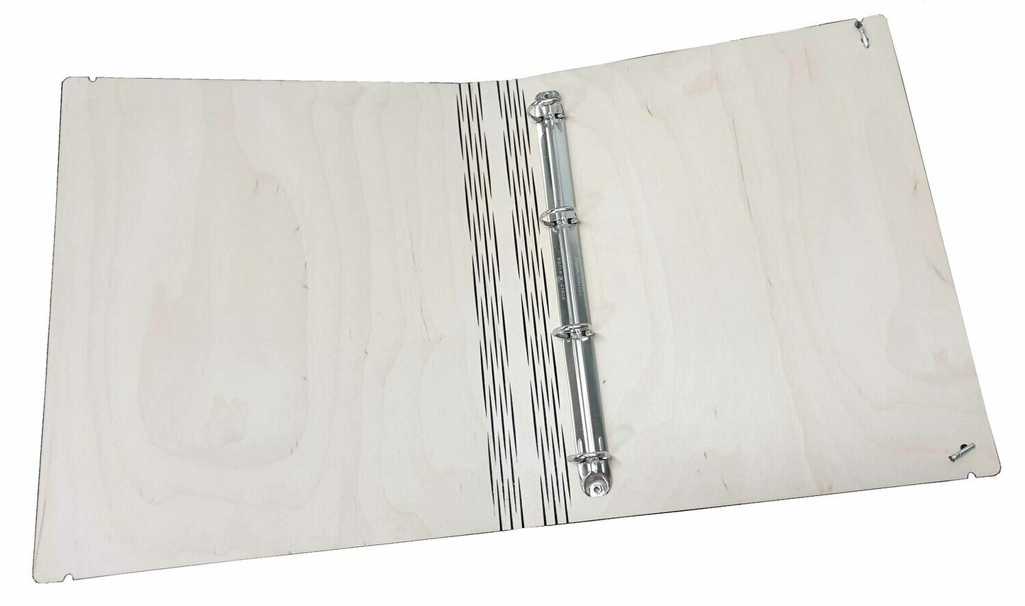 Houten A4 map van Era Wood  4 ringsmechaniek met gravure op de voorkant Rotterdam
