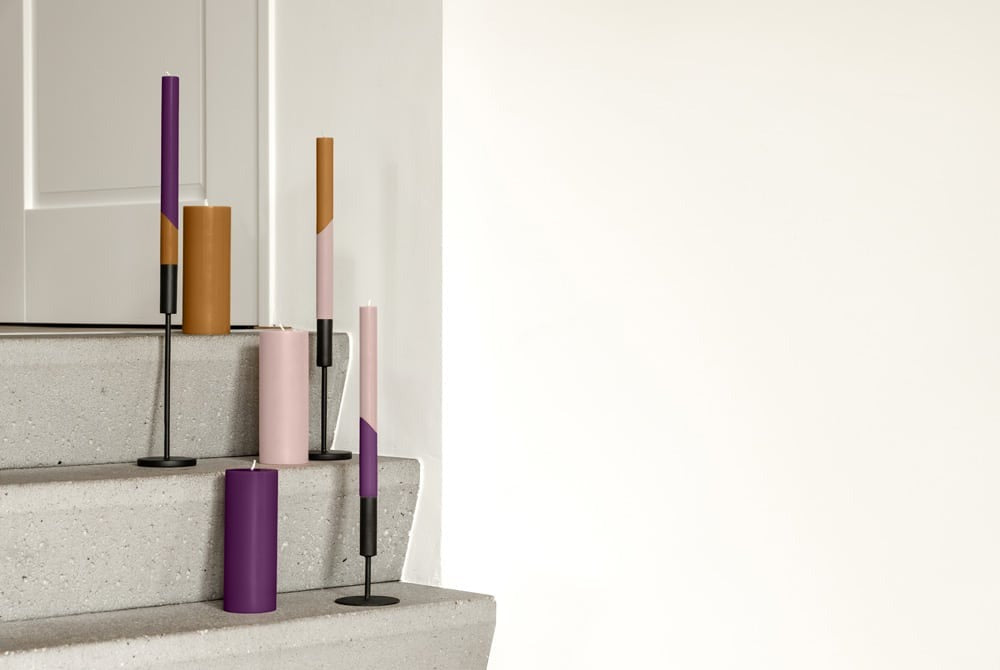 Diagonal Dinner Candles  2.2 x 30 cm- Set of 3  Earthy Plum