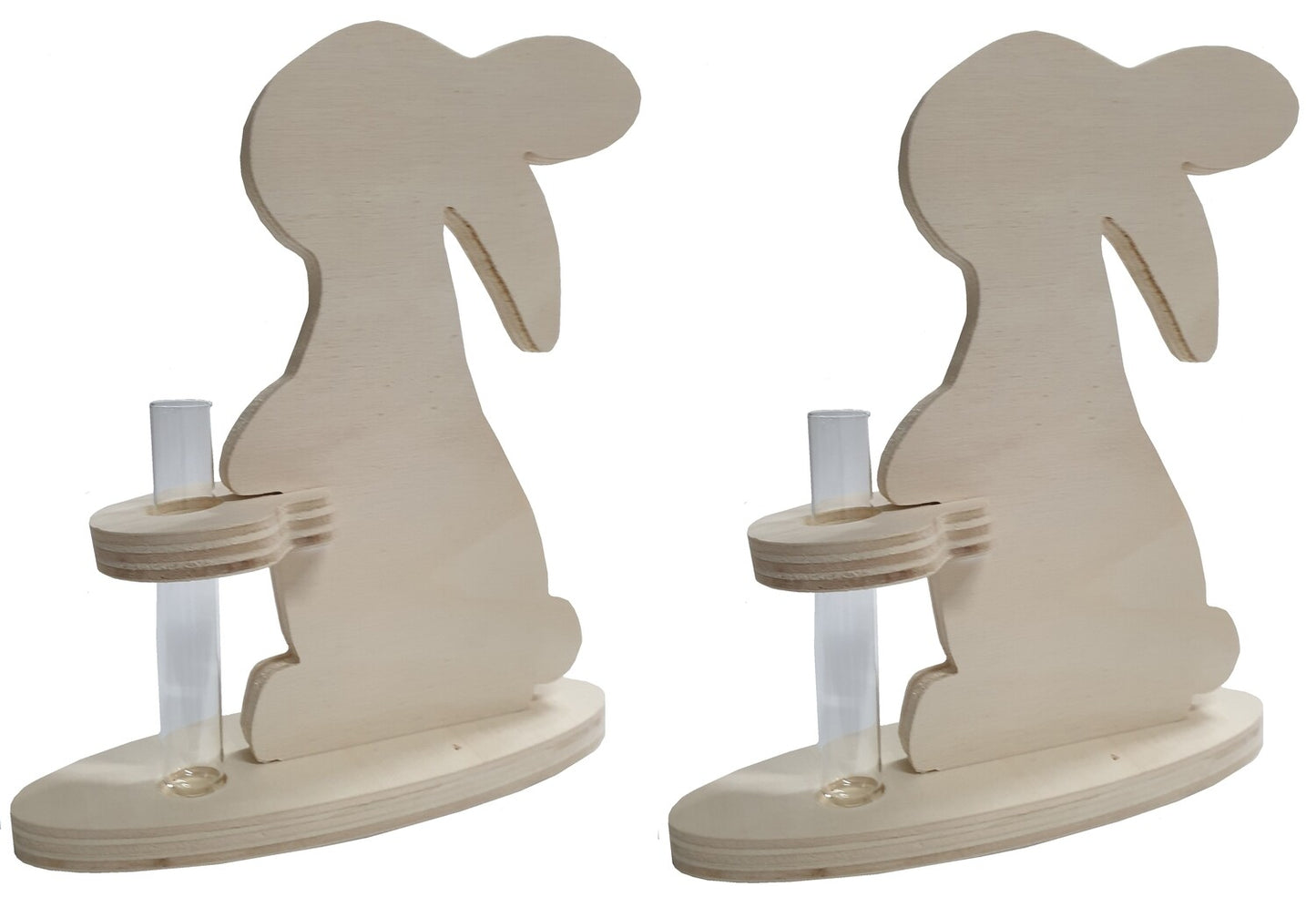 houten konijn met glazen vaasje - set van 2