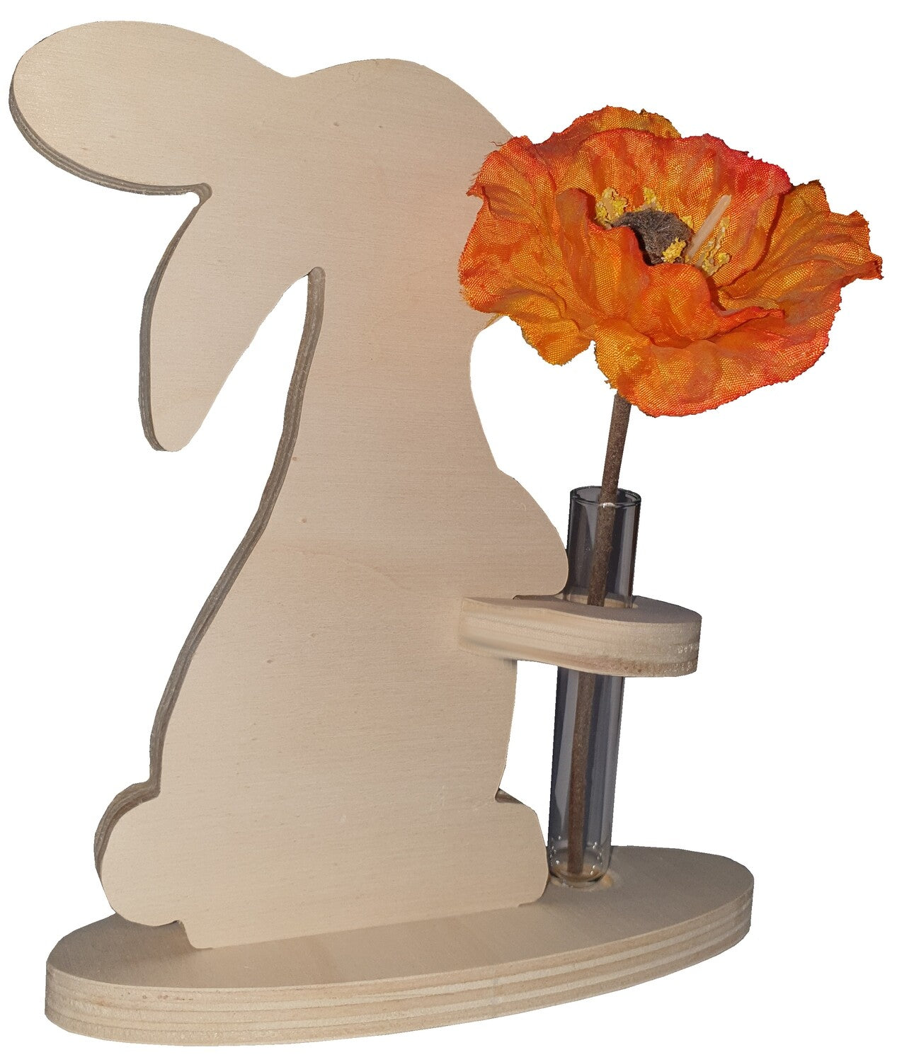 houten konijn met glazen vaasje - set van 2