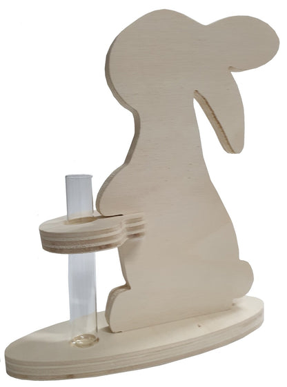 houten konijn met glazen vaasje - set van 2