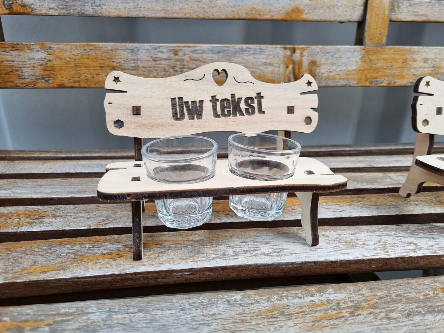 Era Wood borrelbank  met 2 glaasjes