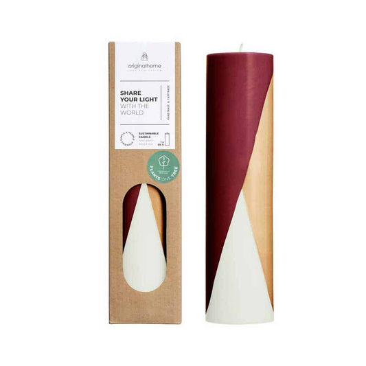 Diagonal Pillar Candle  6.5 x 25 cm  Burgundy Cream