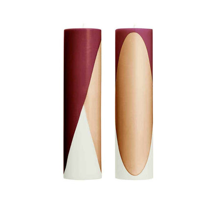 Diagonal Pillar Candle  6.5 x 25 cm  Burgundy Cream