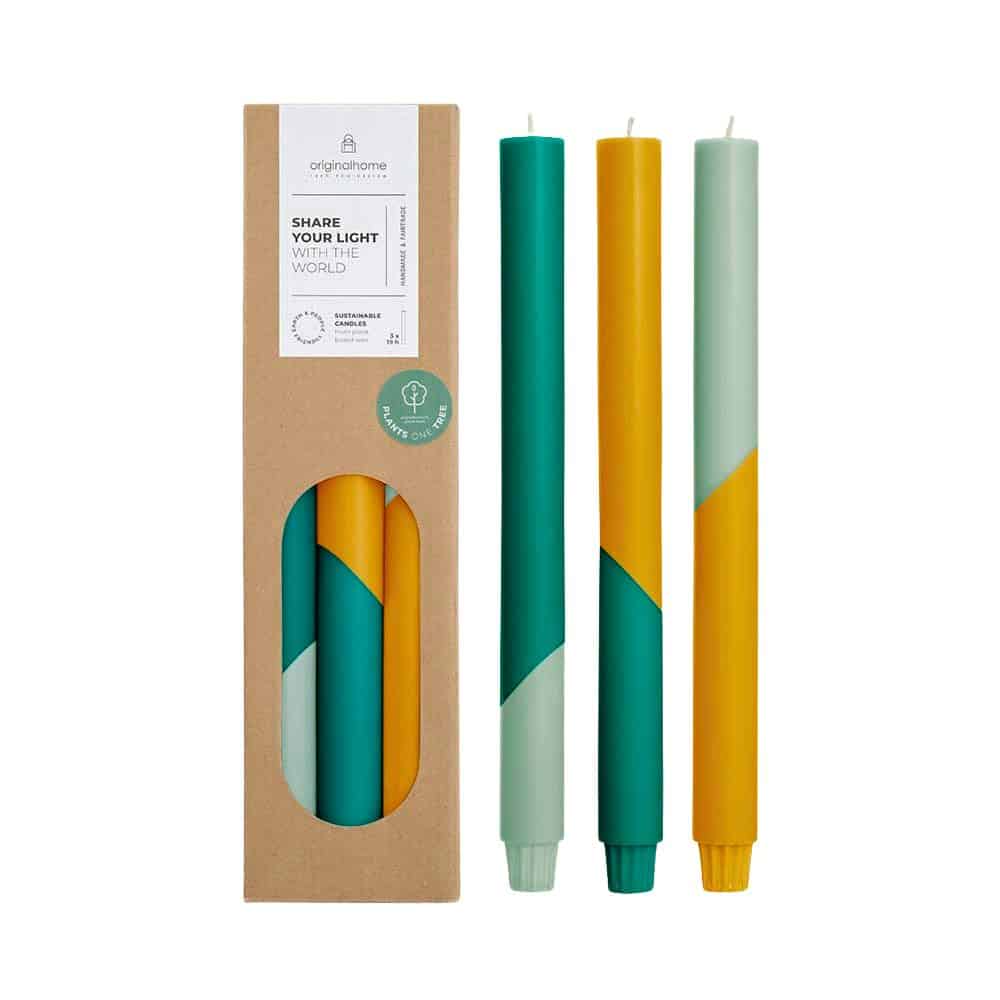 Diagonal Dinner Candles  2.2 x 30 cm- Set of 3  Ocean Bloom