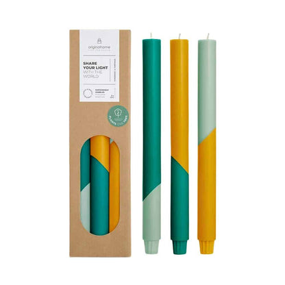 Diagonal Dinner Candles  2.2 x 30 cm- Set of 3  Ocean Bloom