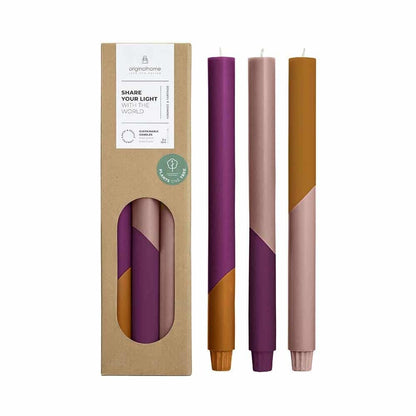 Diagonal Dinner Candles  2.2 x 30 cm- Set of 3  Earthy Plum