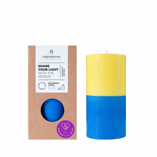 Ukraine Flag Pillar Candle  Supports Human Rights  7.5 x 15 cm