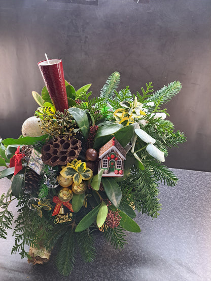 Kerststuk op Boomstam