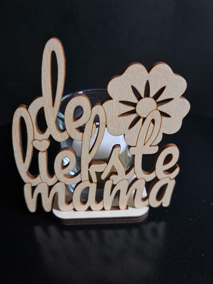 Houten waxinelichthouder De liefste mama