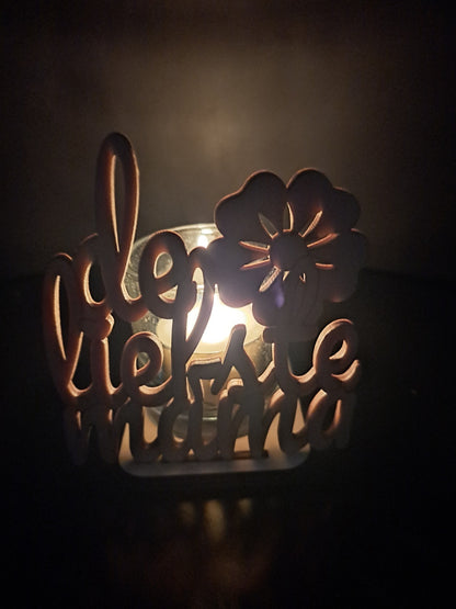 Houten waxinelichthouder De liefste mama