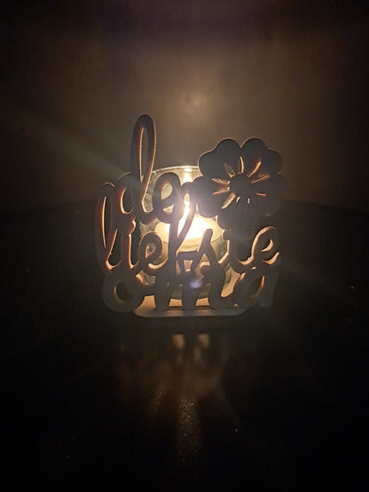 Houten waxinelichthouder De liefste oma