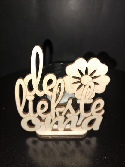 Houten waxinelichthouder De liefste oma
