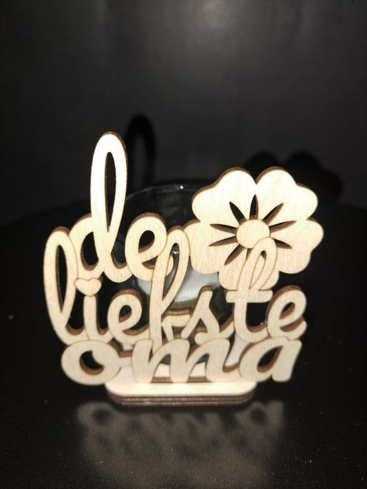 Houten waxinelichthouder De liefste oma