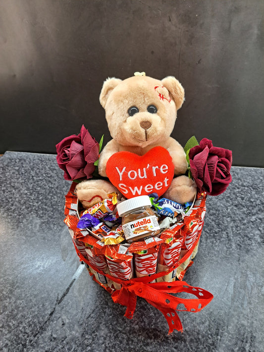 Luxe Snoep Cadeau met Beer, Rozen en Chocolade