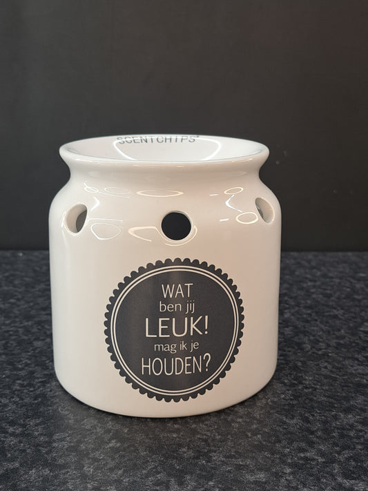 Witte geurbrander met tekst leuk